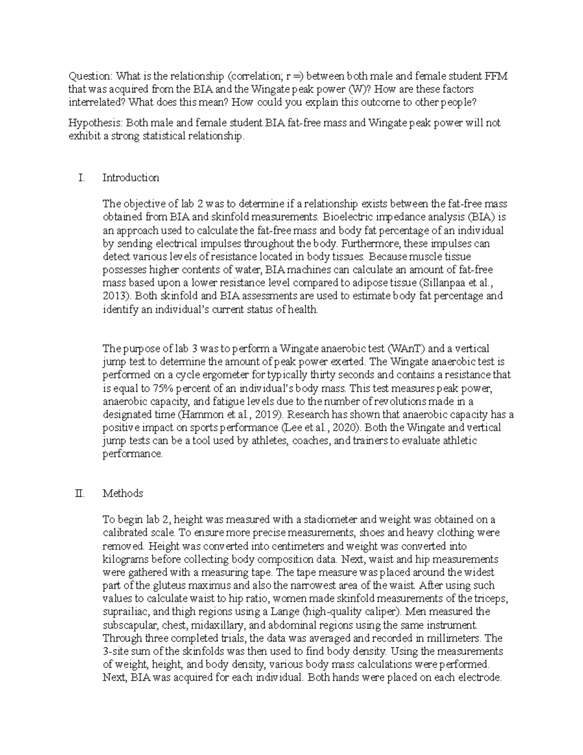 Professional Lab Report 1: FFM and Wingate Power Relationships - Studocu