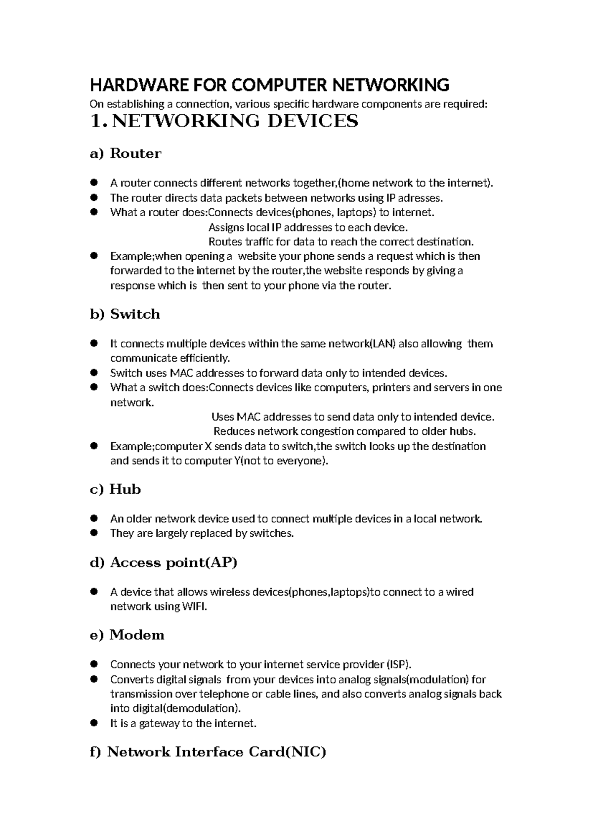 HARDWARE COMPONENTS FOR COMPUTER NETWORKING: A GUIDE - Studocu