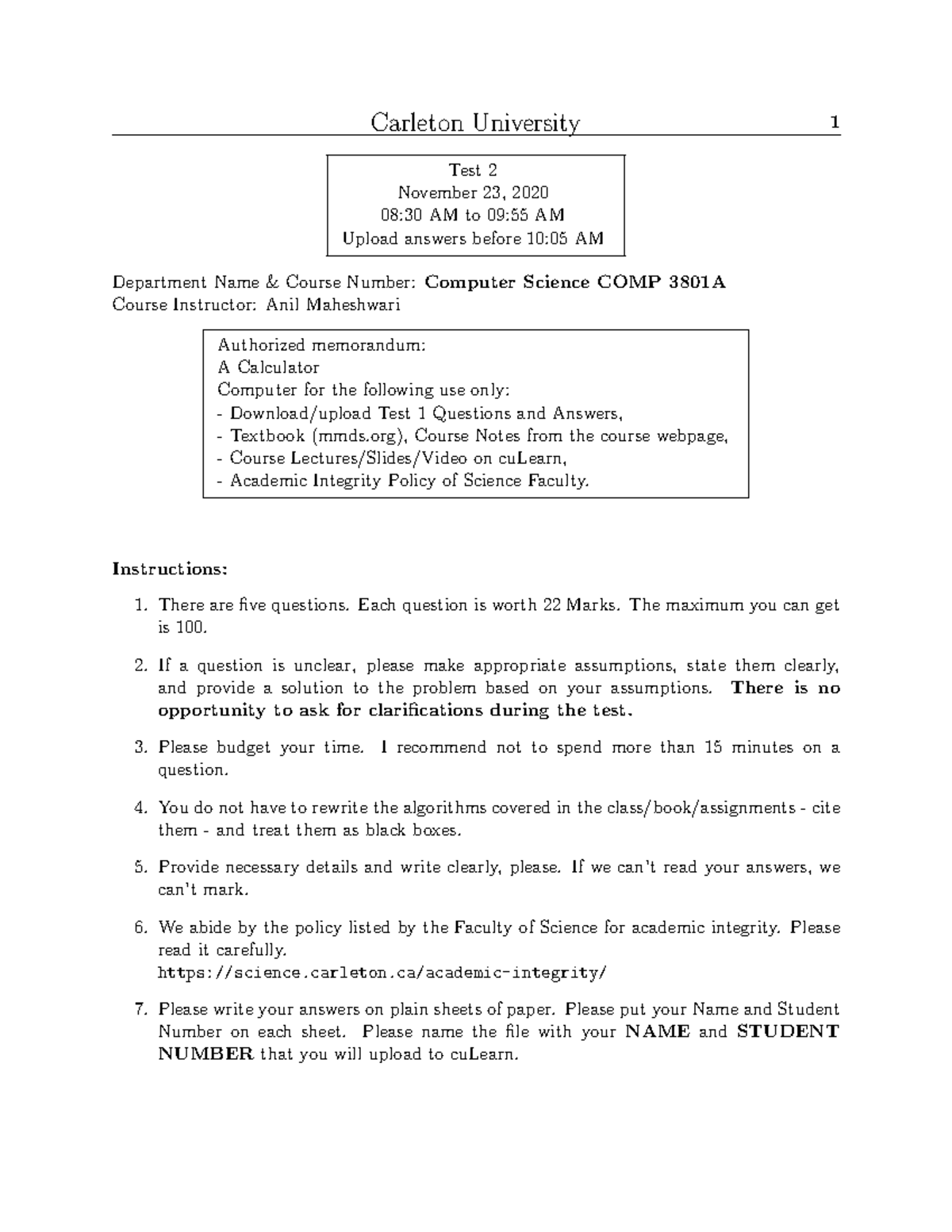 COMP 3801A Test 2 Notes - November 23, 2020 - Studocu