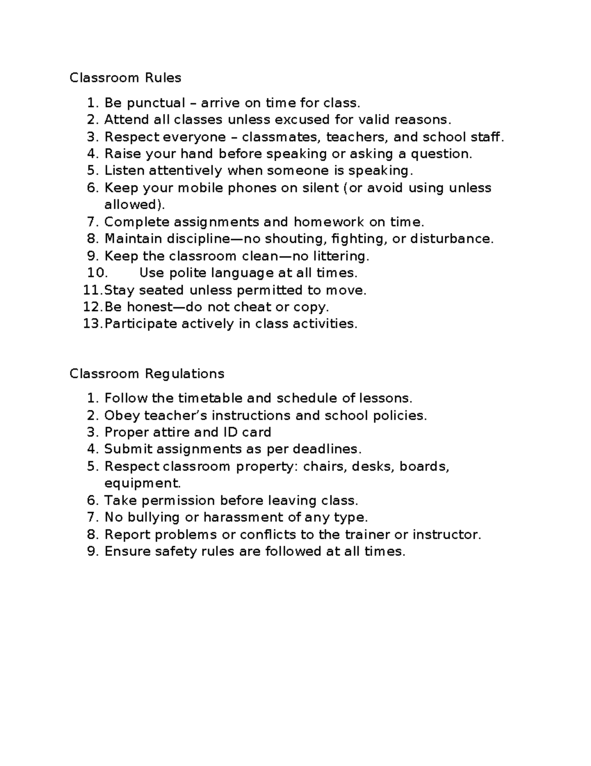 Classroom Rules & Regulations: Guidelines and Consequences - Studocu