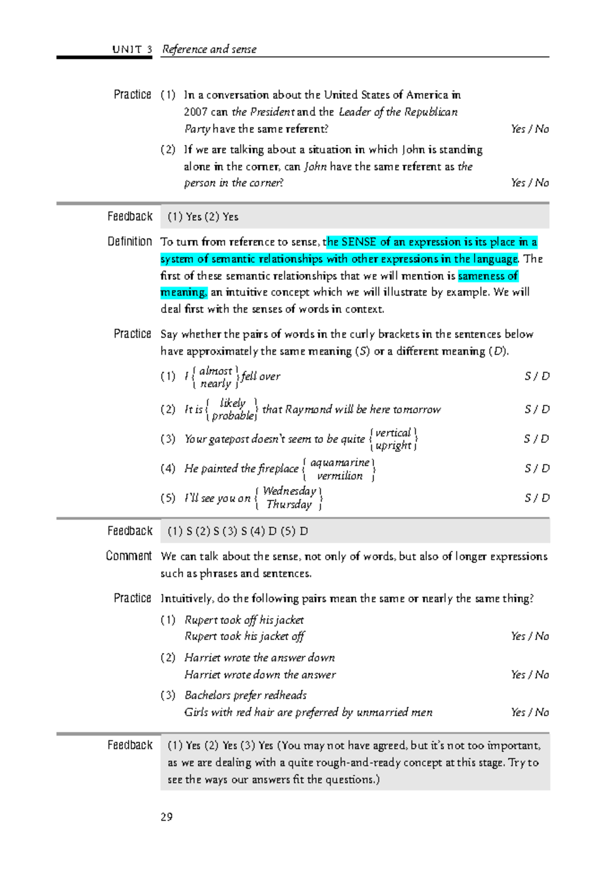 SEM101 - Unit 3: Reference and Sense Practice in Semantics - Studocu