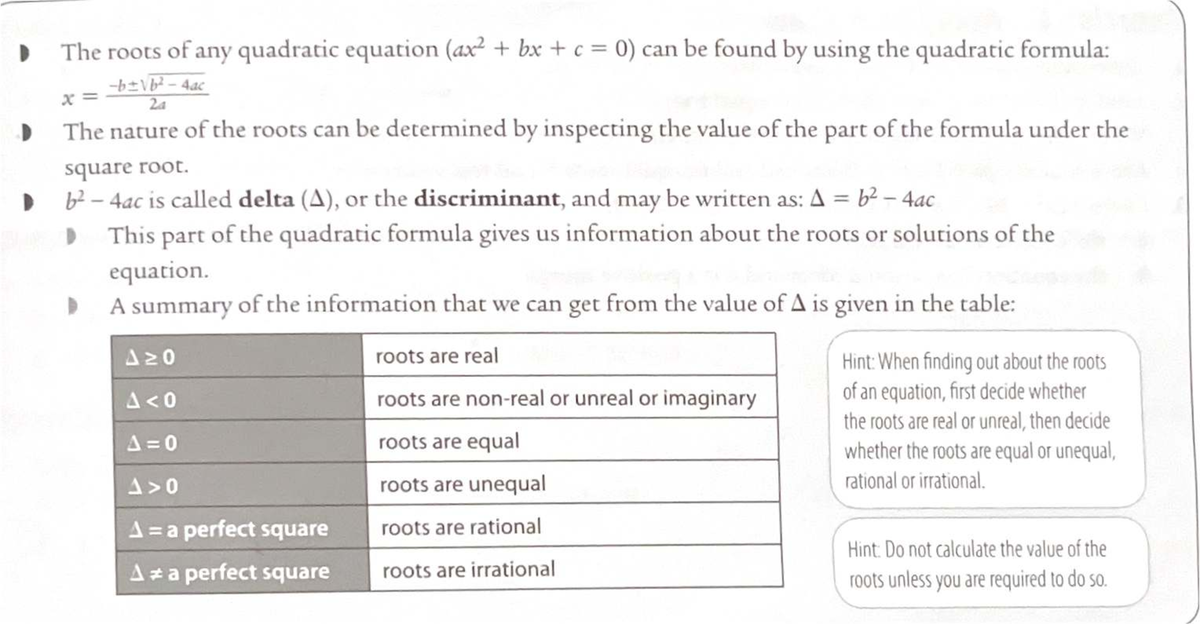 Nature of Roots in Quadratic Equations - N/A - Studocu