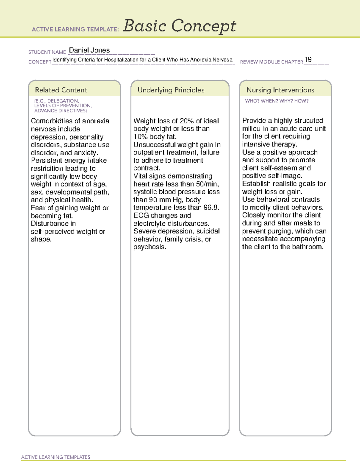 Active Learning Template for Nursing Concepts - NUR 114 - Studocu