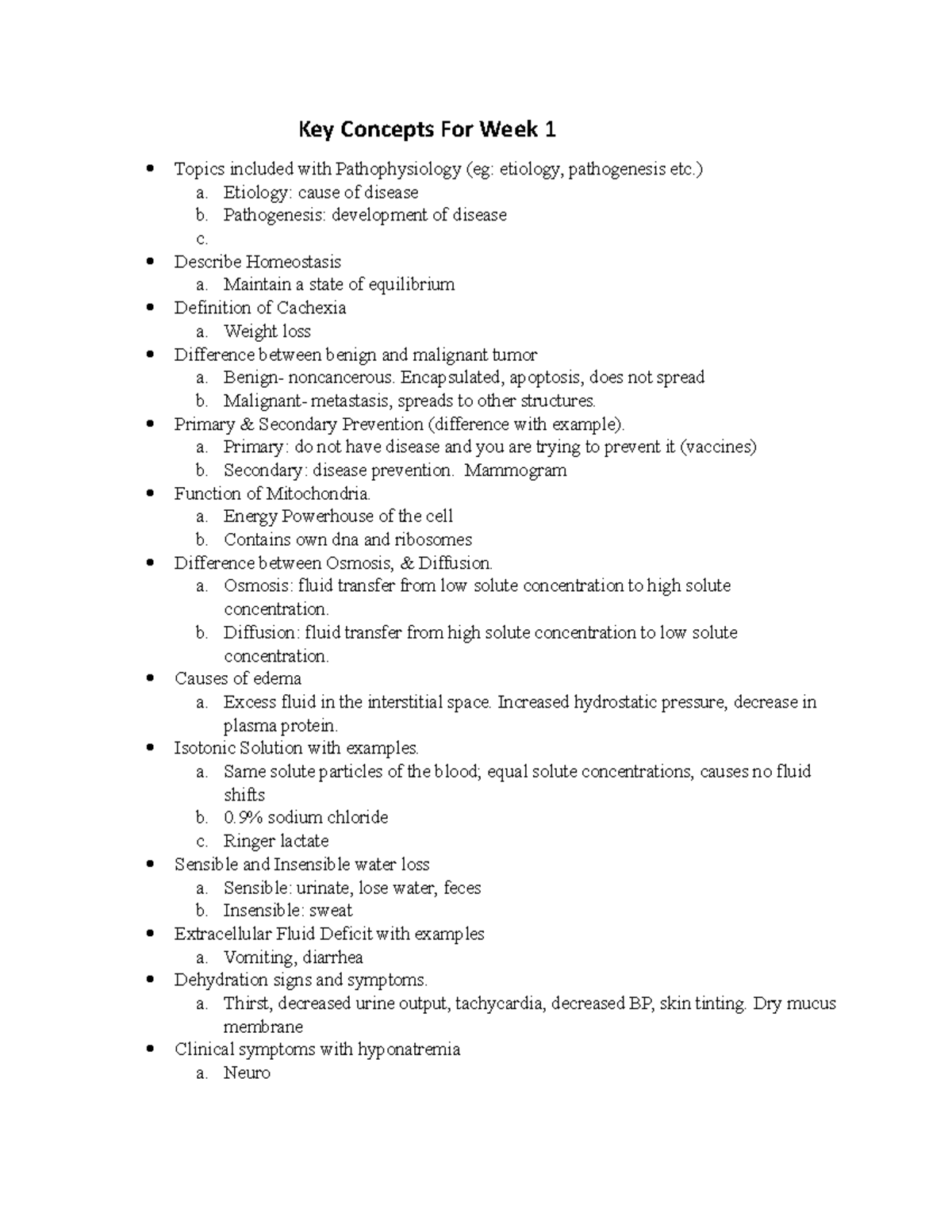 Patho EXAM 1 KEY Concepts - Key Concepts For Week 1 Topics included ...