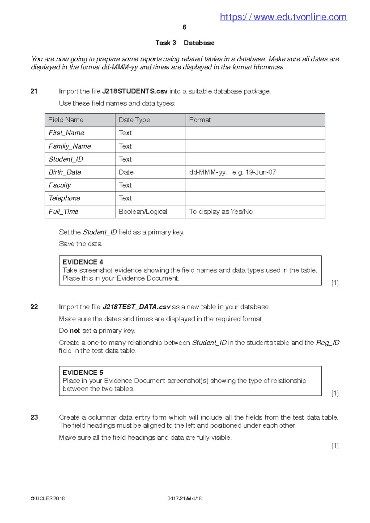 Cambridge IGCSE ICT Paper 3 Practical Test B 2021 Mark Scheme - Studocu