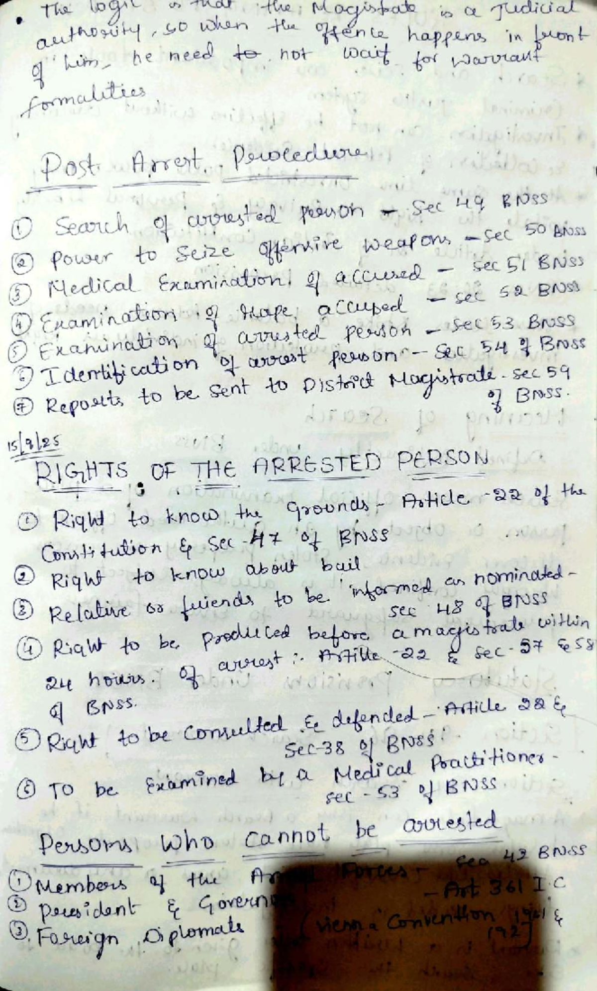 BNSS Notes: Arrest Procedures and Rights of the Accused (15th Sept ...