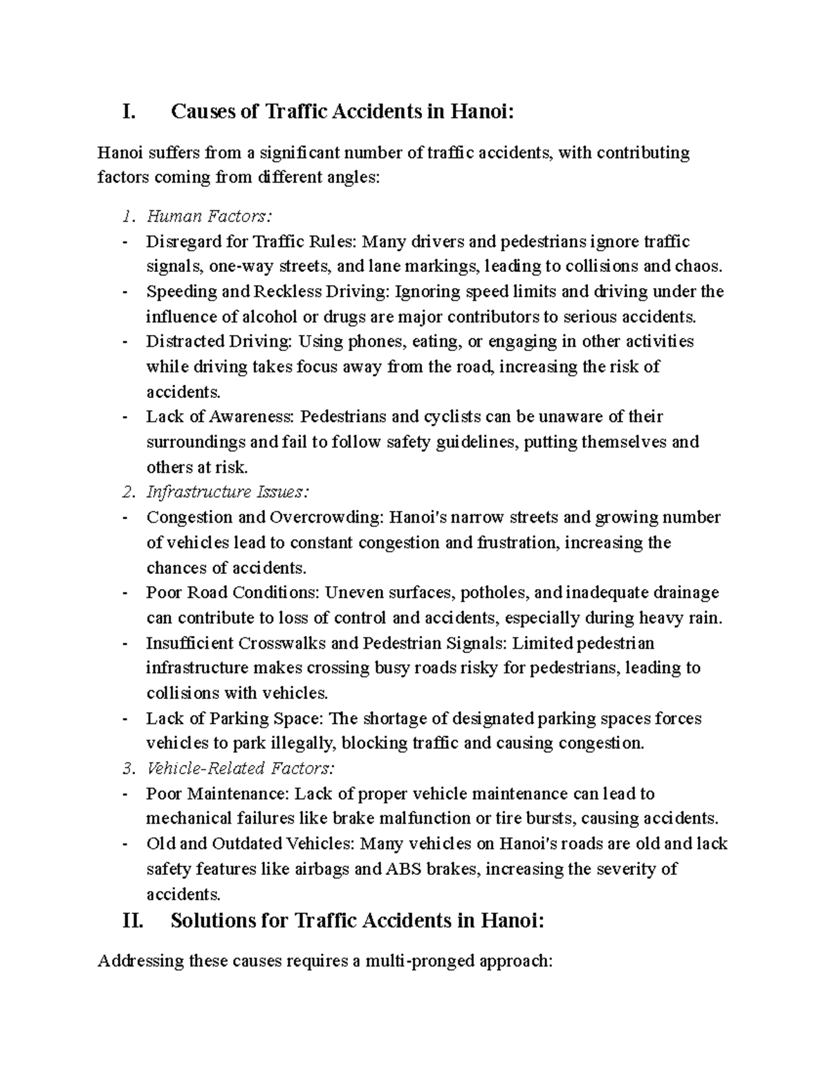Final Report: Causes and Solutions for Traffic Accidents in Hanoi - Studocu