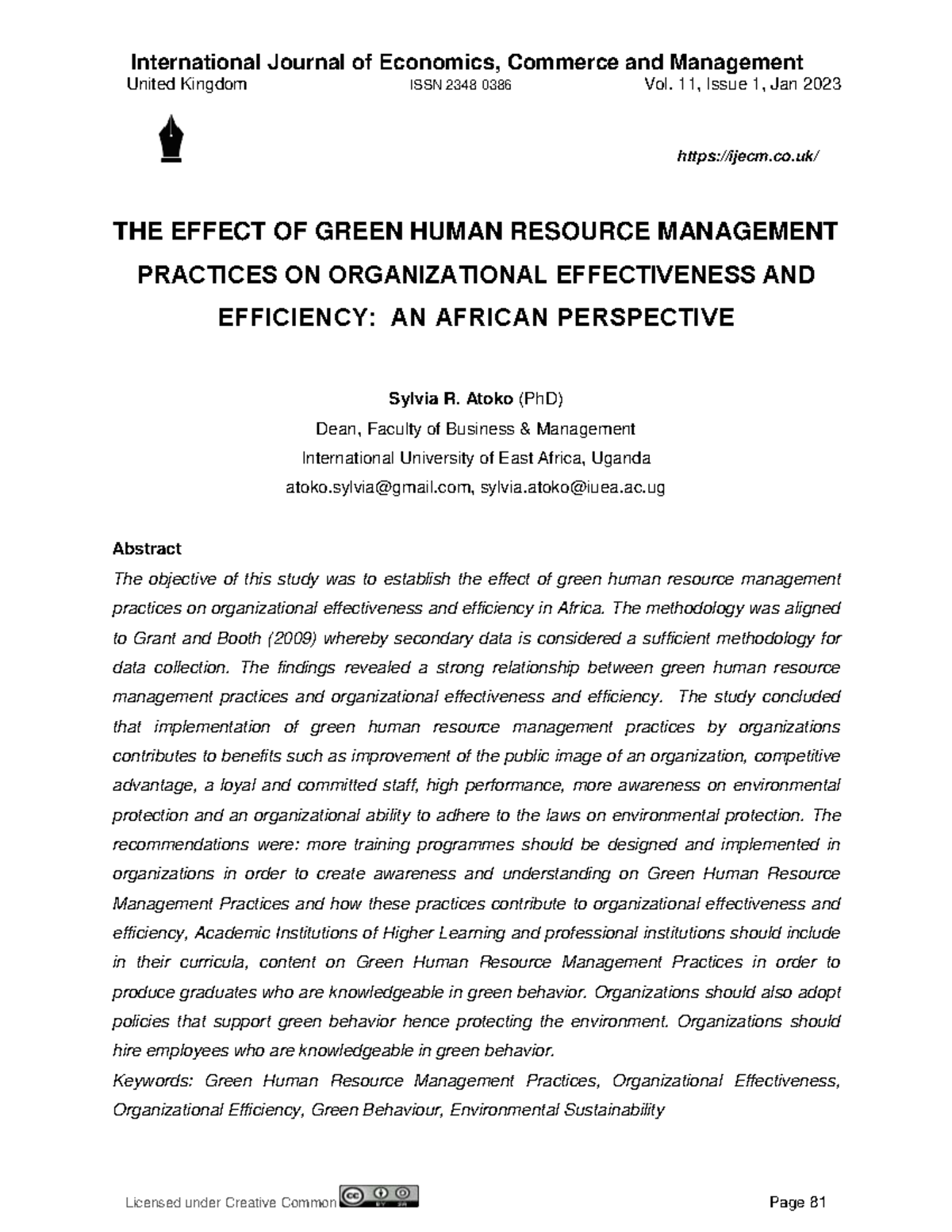 The Effect of Green HRM Practices on Org. Effectiveness in Africa - Studocu