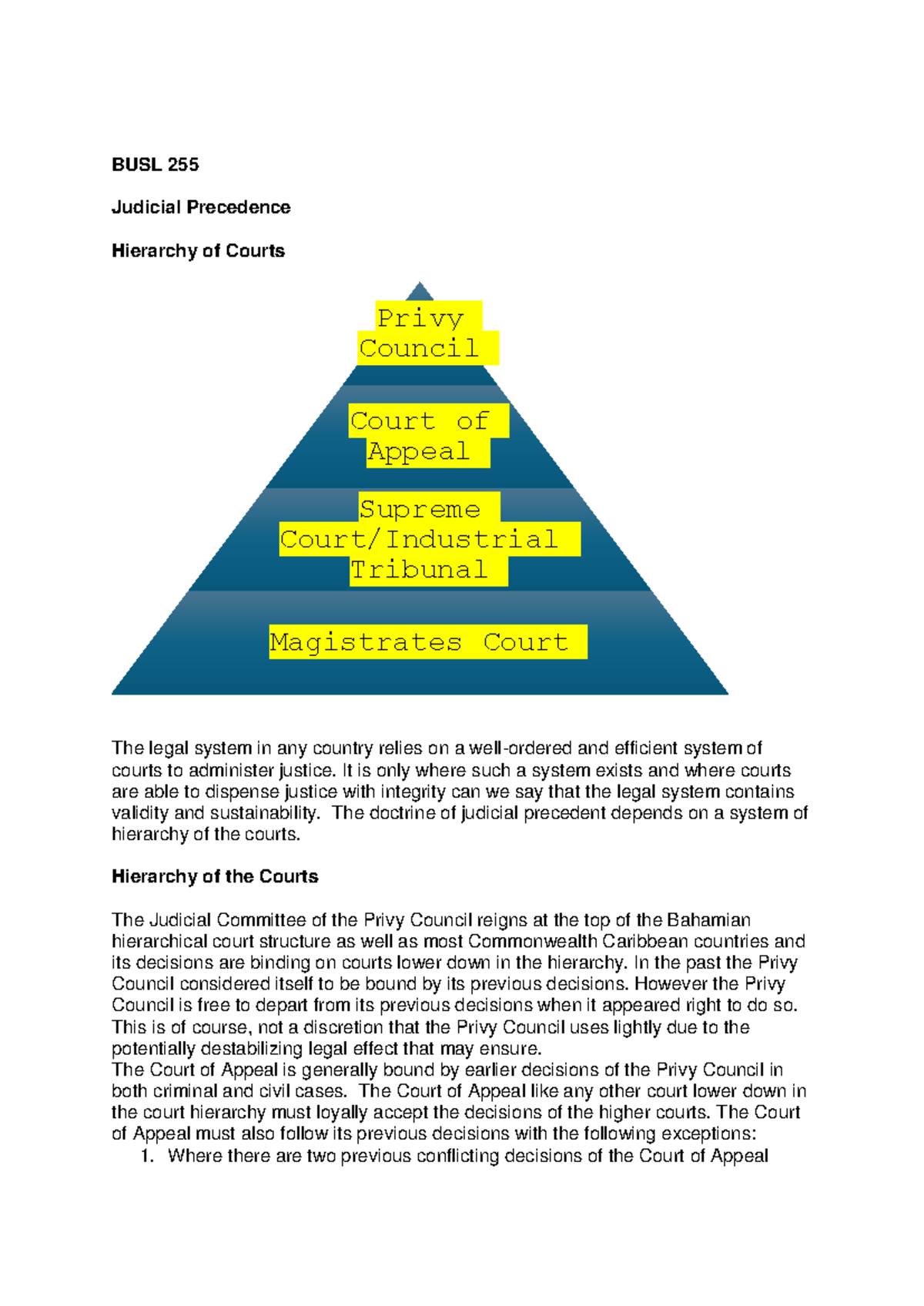 BUSL 255 Lecture: Judicial Precedence and Court Hierarchy - Studocu