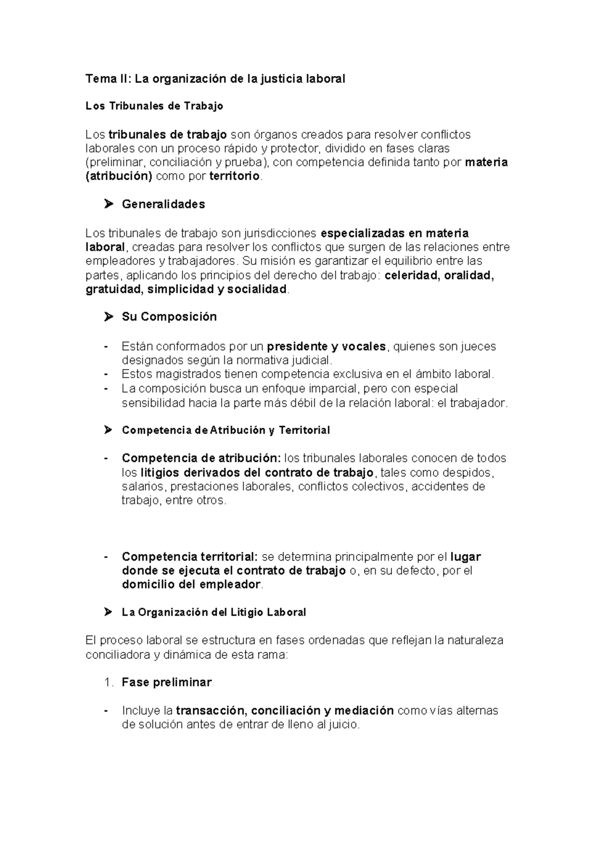 Tema II: Resumen sobre la Organización de la Justicia Laboral - Studocu