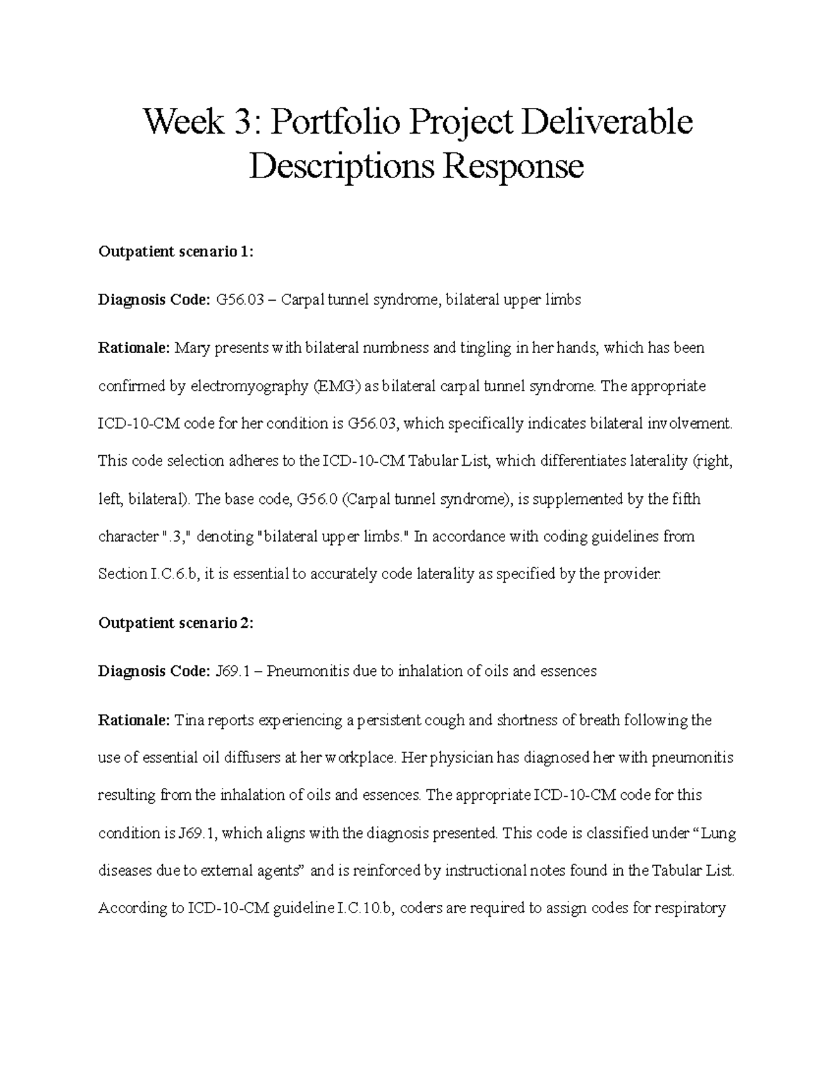 WK3: Portfolio Project Deliverable Descriptions & Diagnosis Codes - Studocu