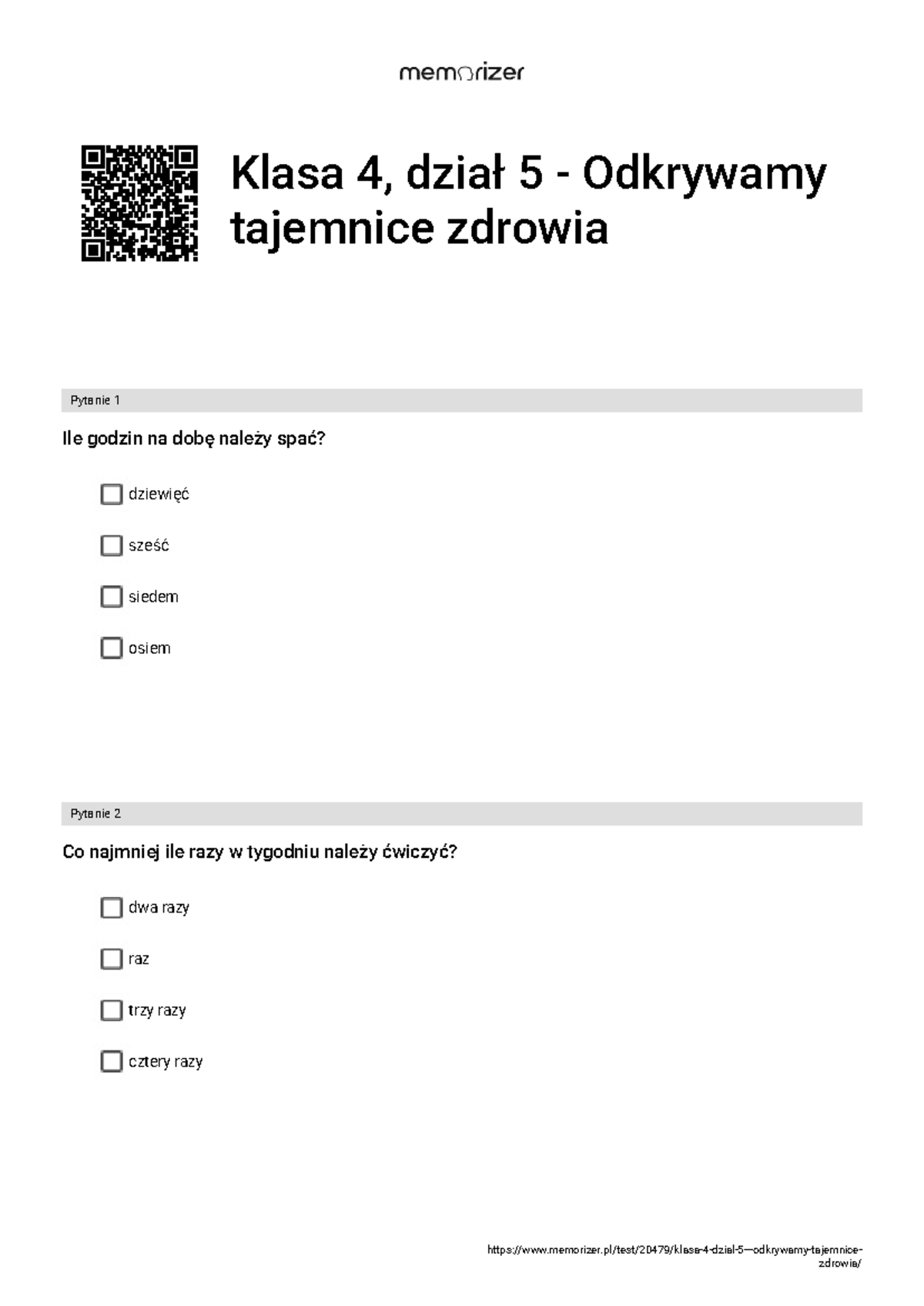 Klasa 4, dział 5 - Odkrywamy tajemnice zdrowia - RozwiĄŻ - Klasa 4