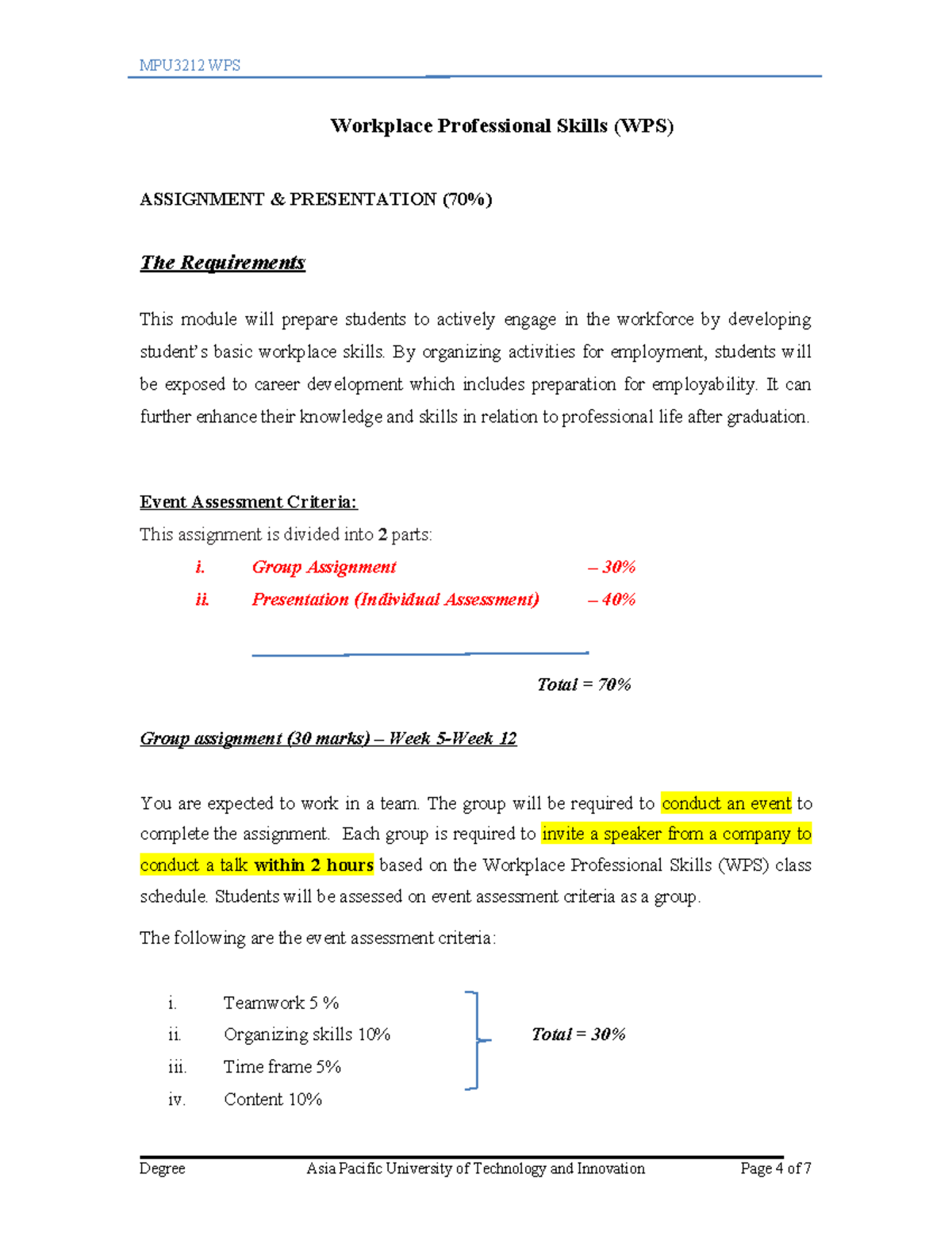 MPU3212 WPS Assignment Guidelines & Event Presentation Instructions ...