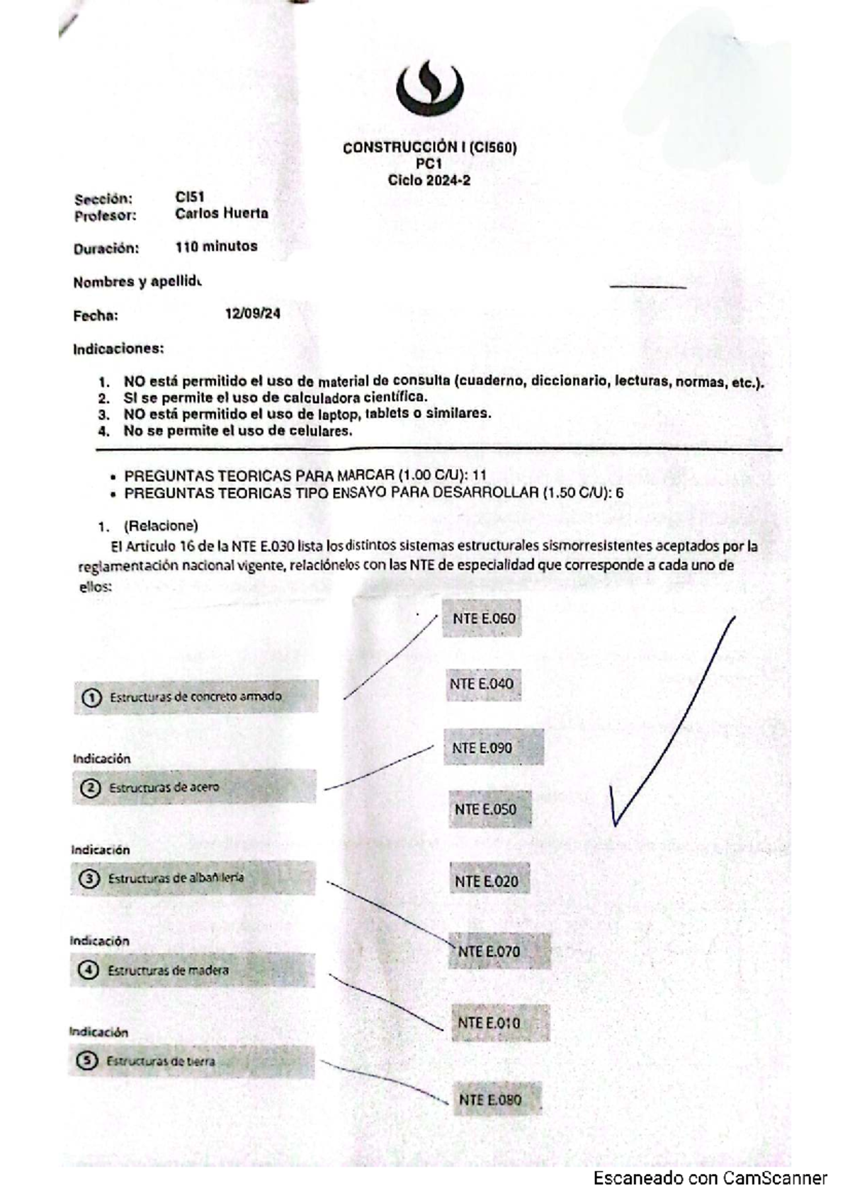 PC 1 2024 Construcción I: Preguntas Teóricas y Ejercicios Prácticos - Document Preview