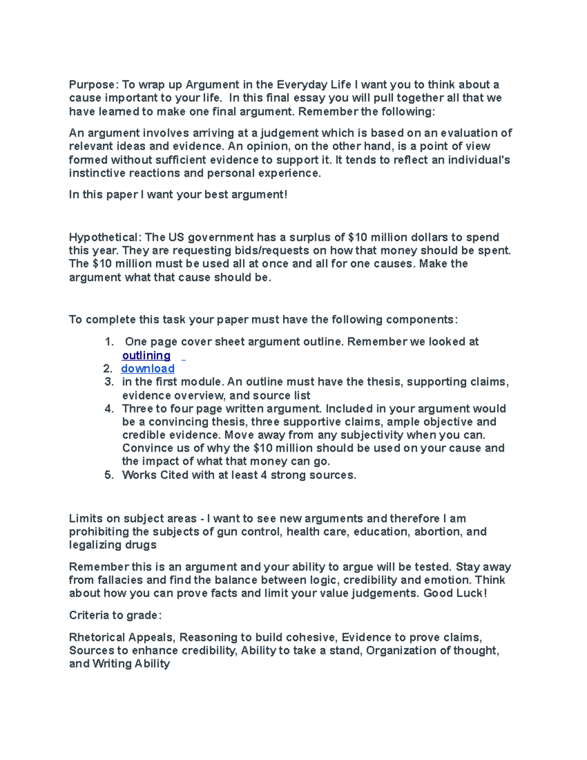 Advocacy Paper: Final Argument Assignment for Argument in Everyday Life ...