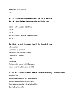 Study unit 5 C Ellish - Summary Health Care Law - Study unit 5 1 ...
