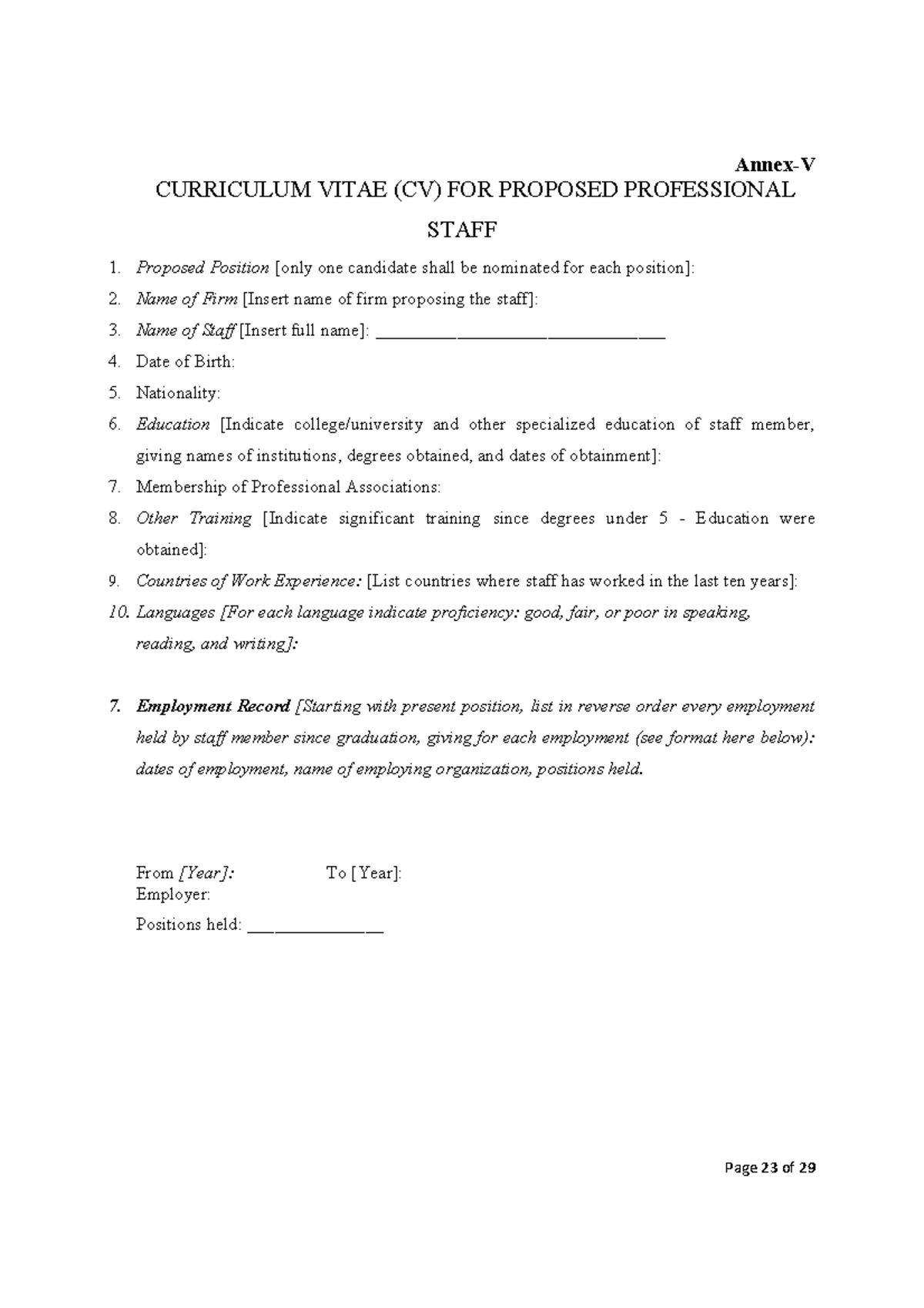 CV Format - Professional Staff Proposal Template - Studocu