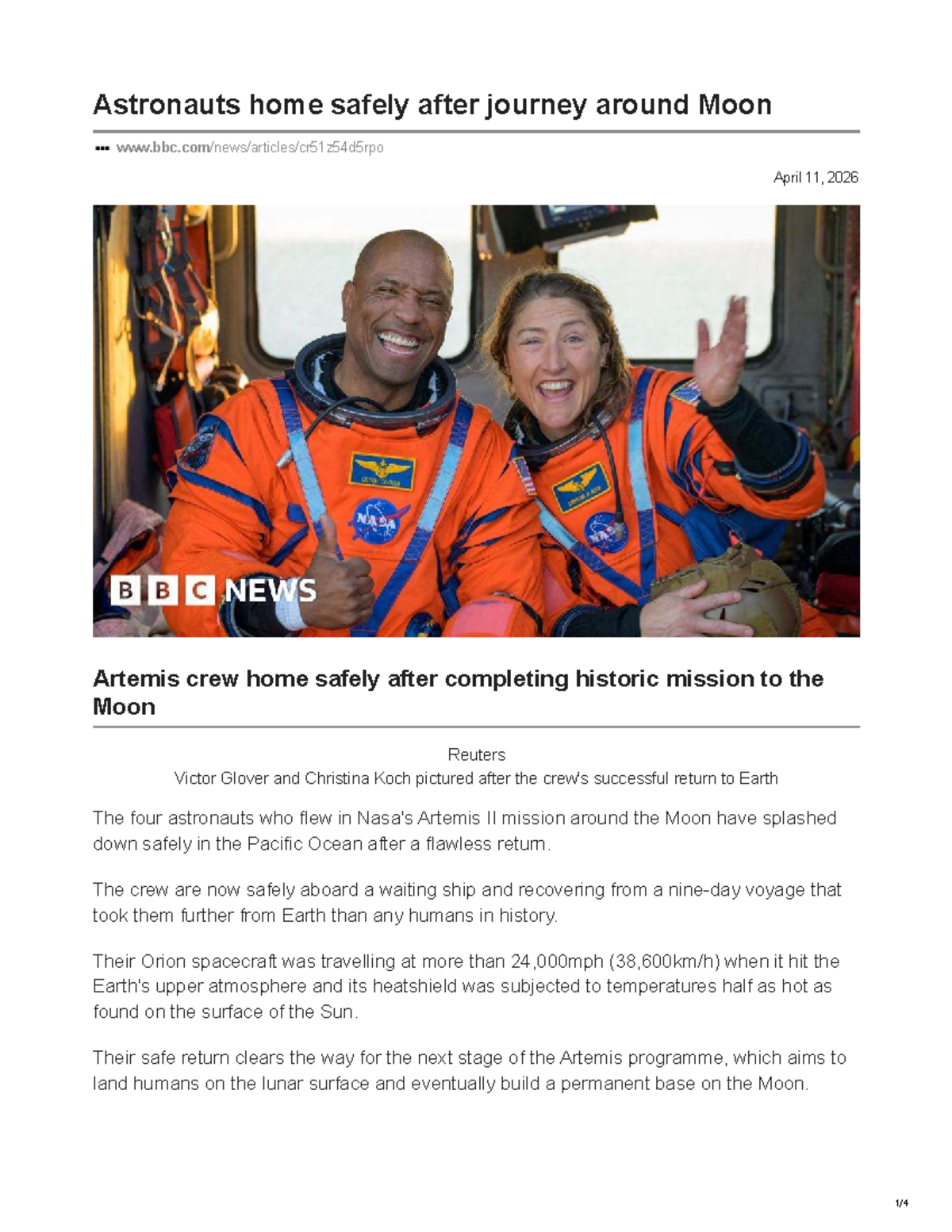 Artemis II Mission: Astronauts Safely Return from Historic Moon Voyage ...