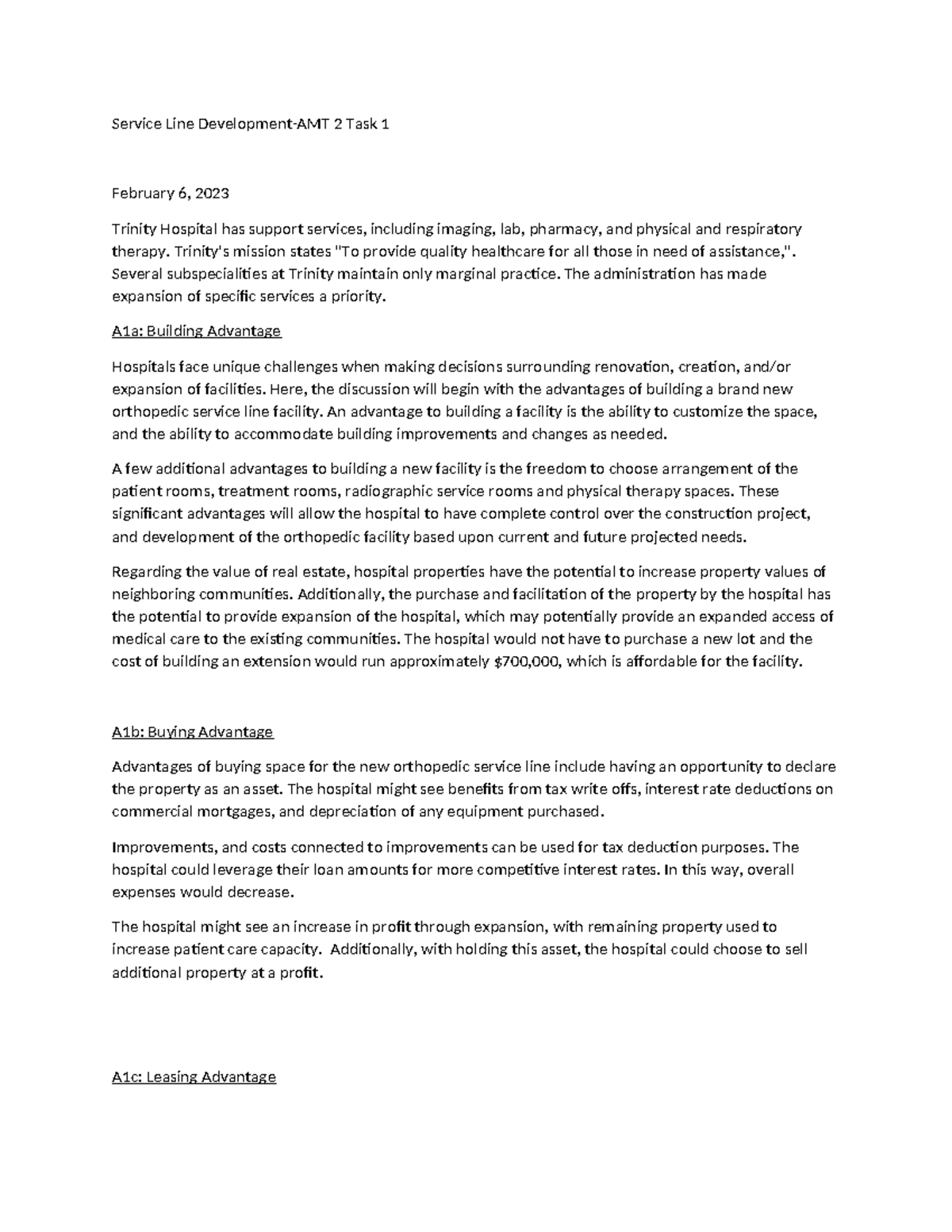 AMT2 Service Line Development Task 1 - Analysis of Options - Studocu