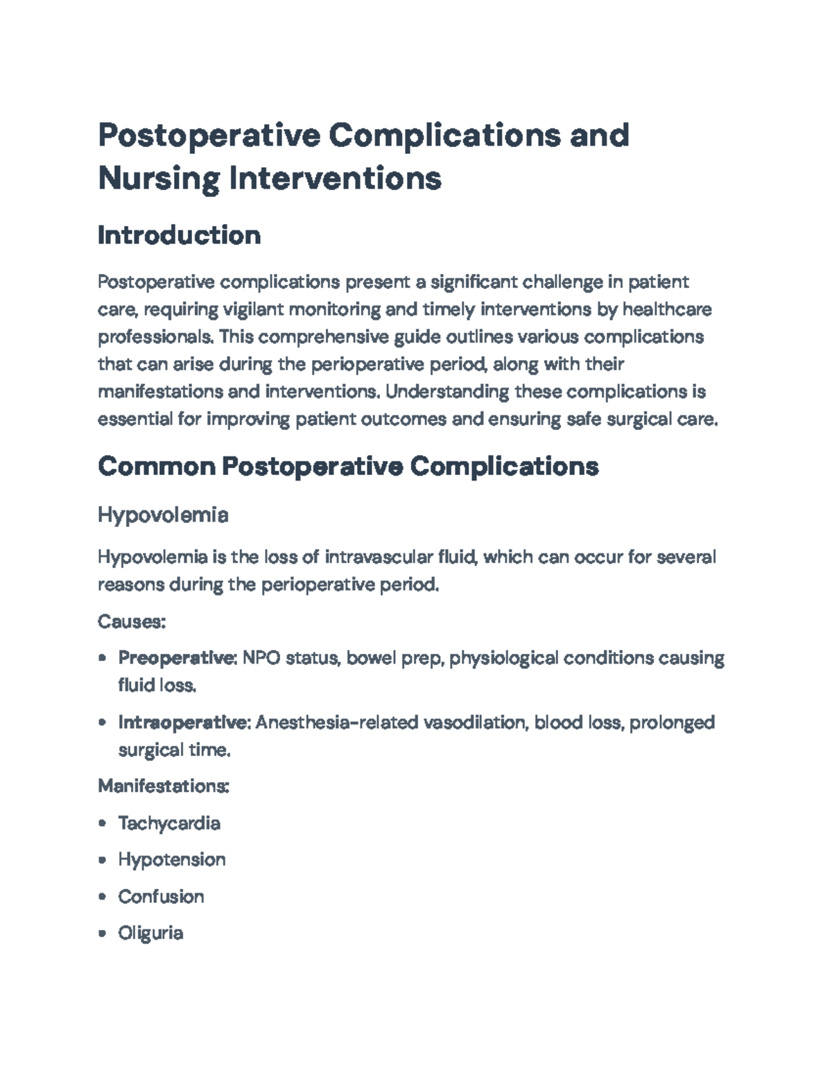 Postoperative Complications and Nursing Interventions: A Detailed Guide ...