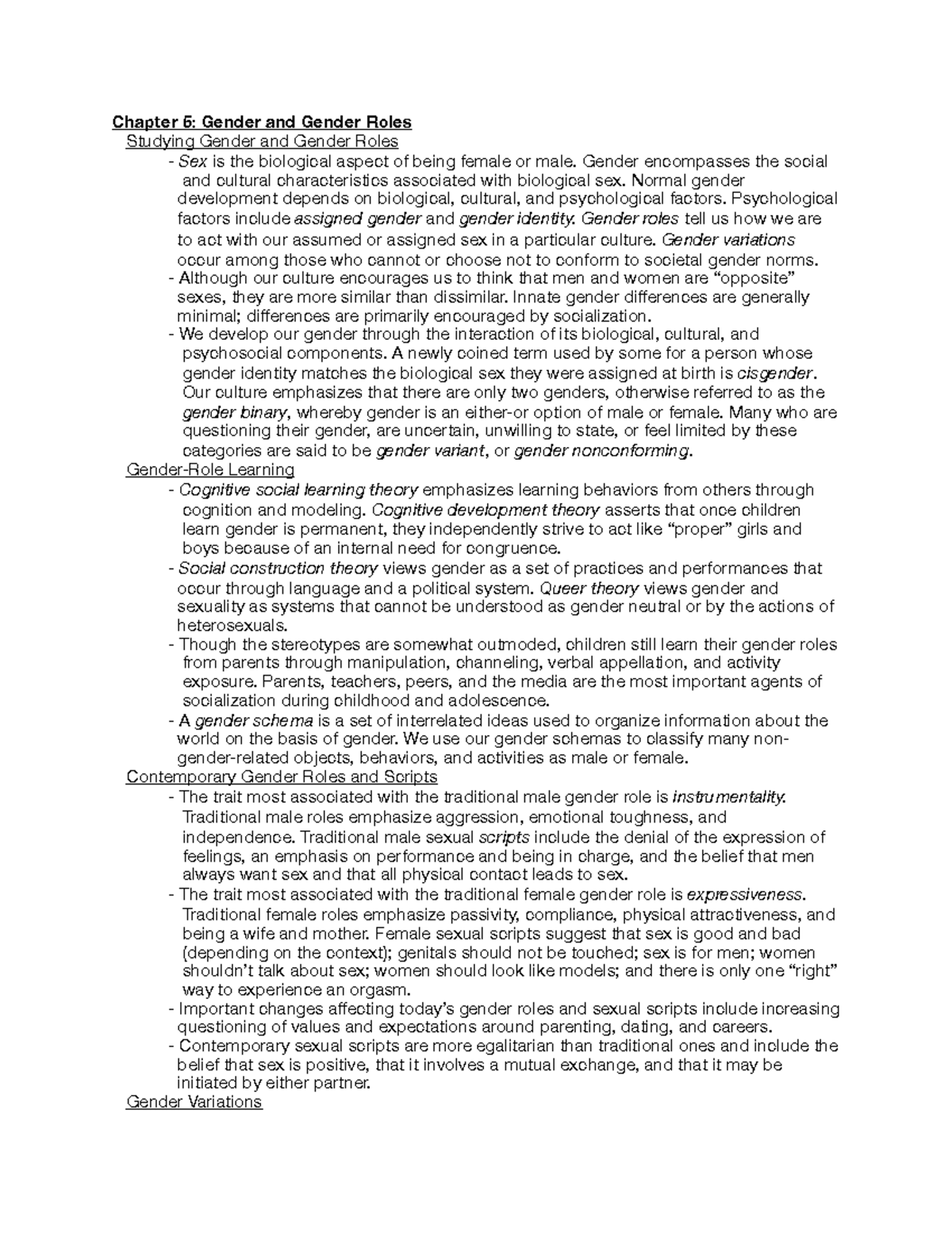Human Sexuality Chapter 5 - Chapter 5: Gender and Gender Roles Studying ...