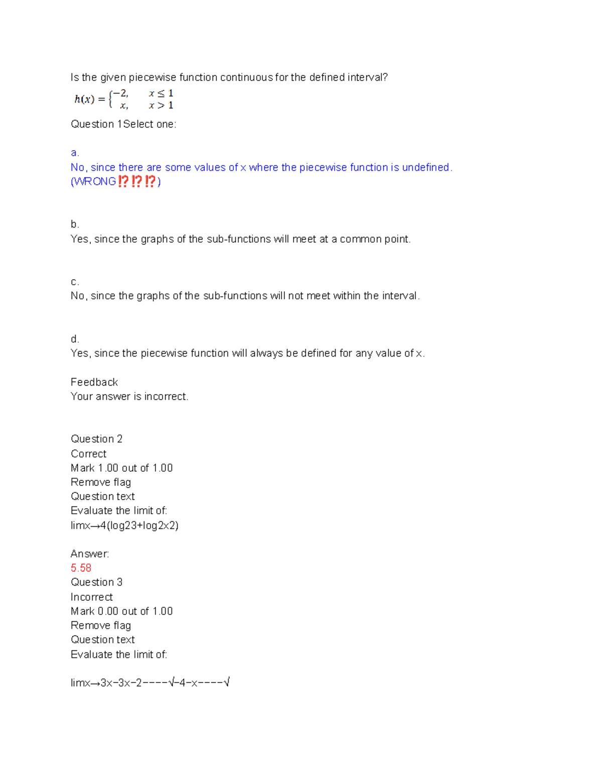 Piecewise Function Continuity & Limit Evaluations for Math 101 - Studocu