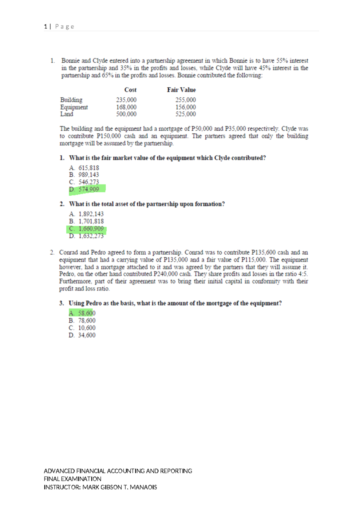 Final Exam in AFAR - Advanced Financial Accounting Insights - Studocu