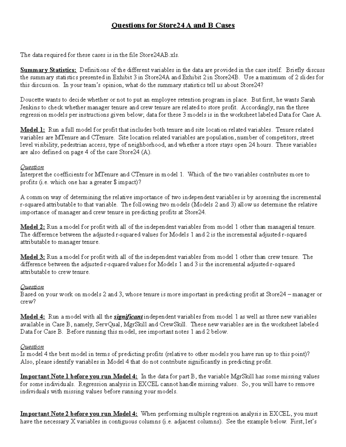 Case Study Analysis: Store24 A & B Profitability Regression Models ...