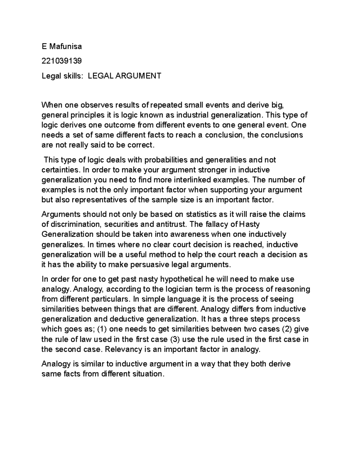 Legal Skills: Analysis of Legal Argument Techniques in LAW 101 - Studocu