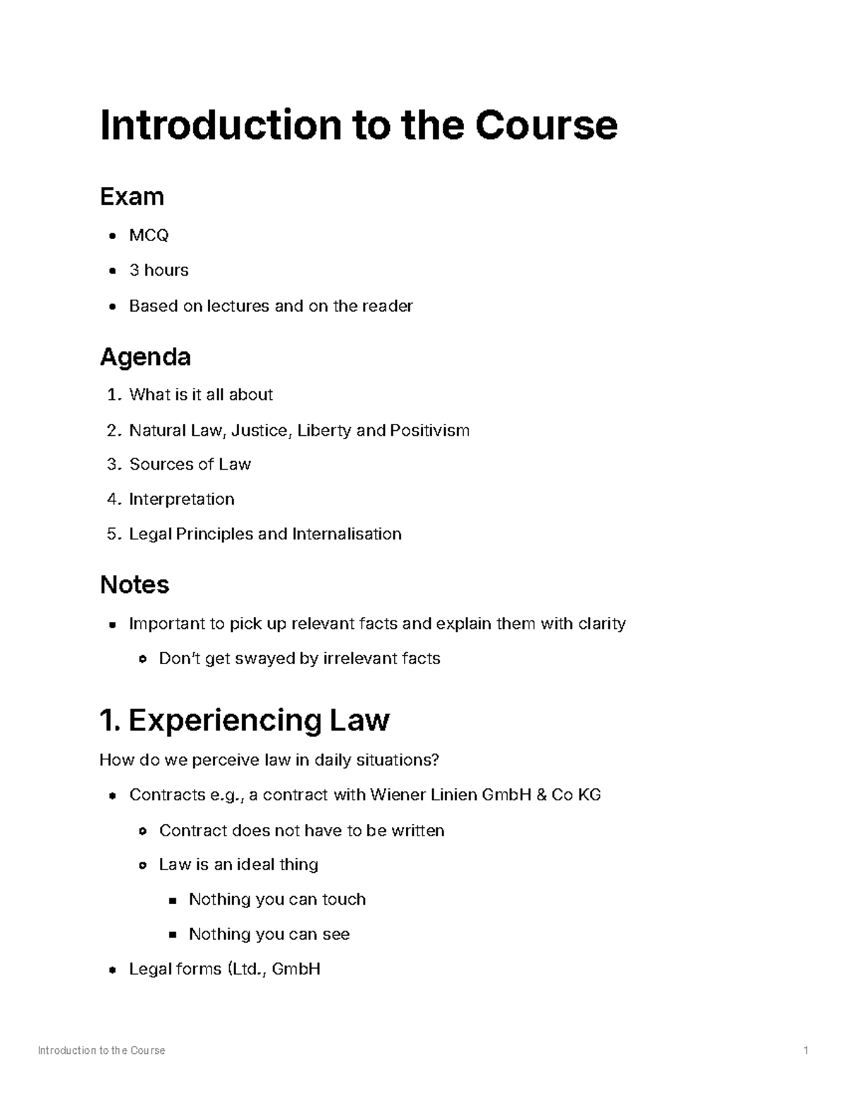 Introduction to Law & Legal Principles - Course Overview (LAW101) - Studocu