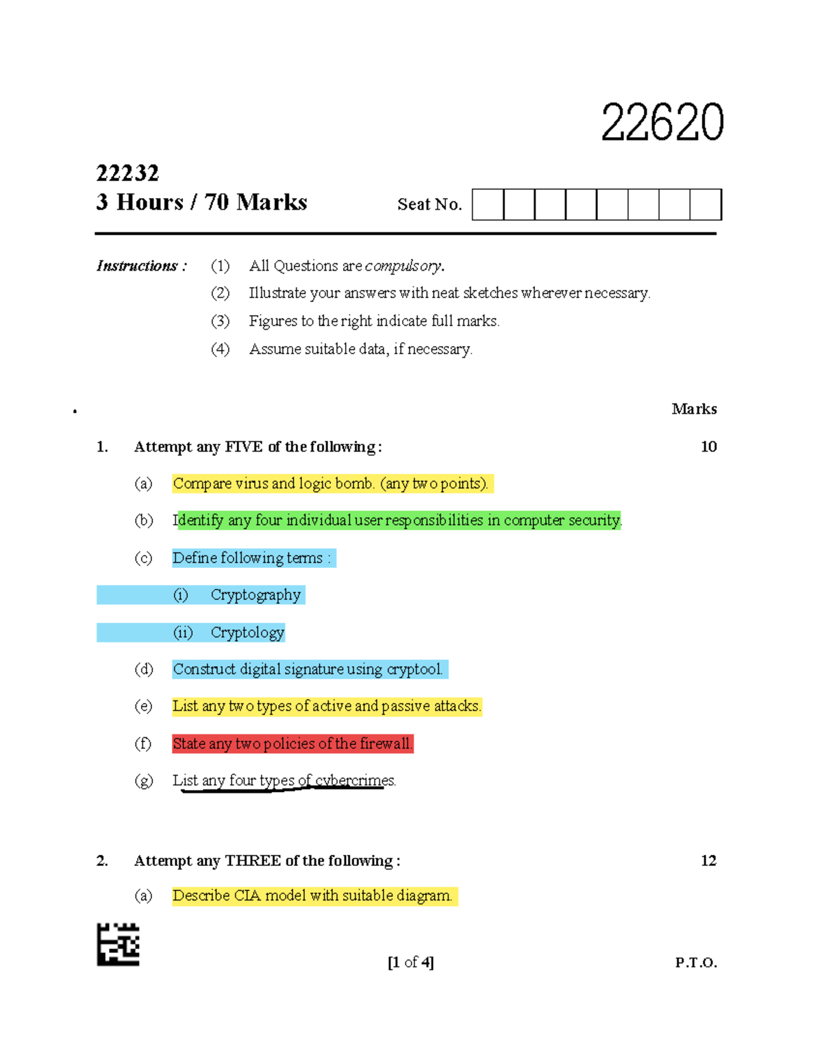 22620 Summer 2023 Final Exam Question Paper on Cybersecurity Concepts ...