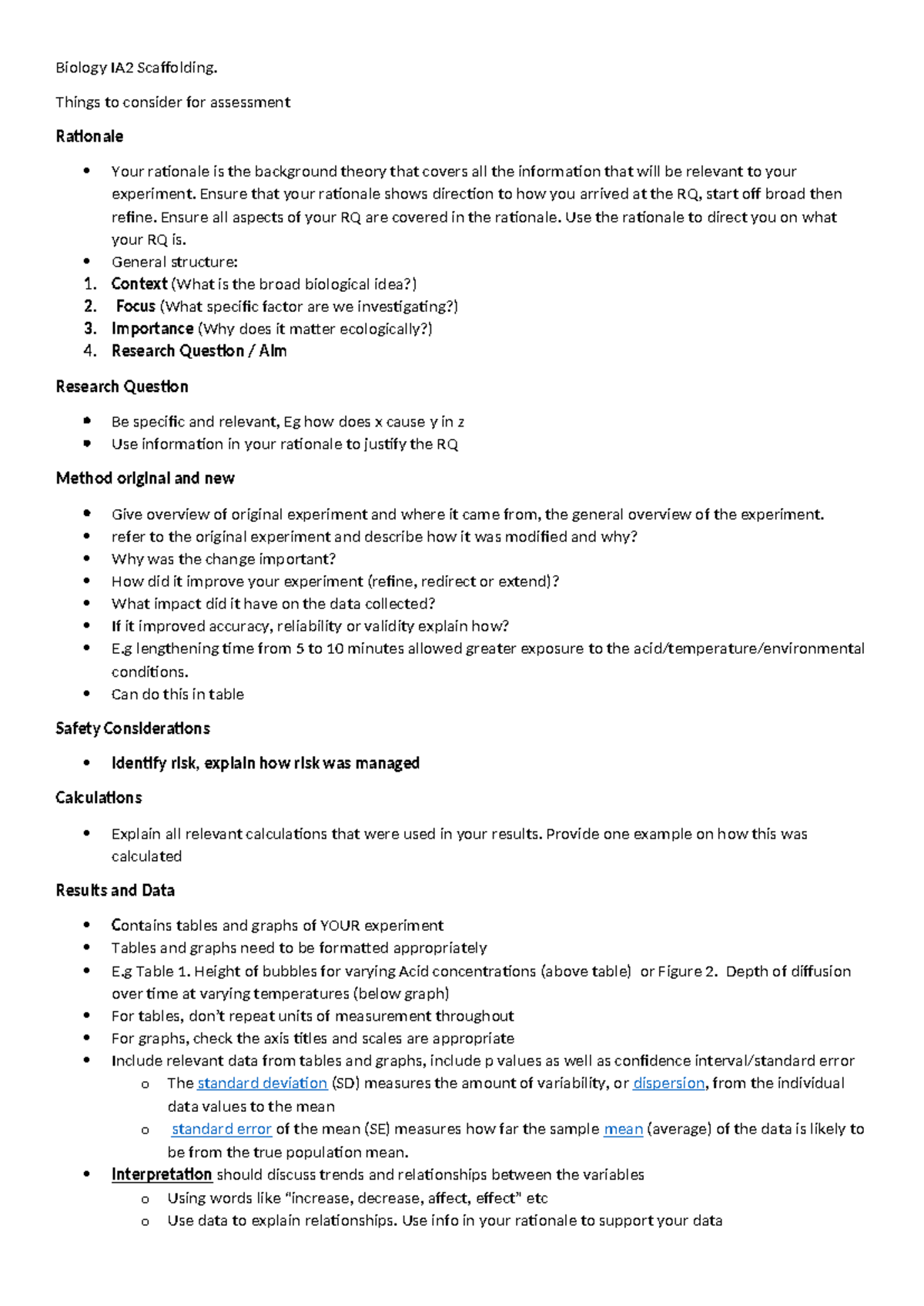 Biology IA2 Scaffolding: Assessment Rationale and Method Overview - Studocu