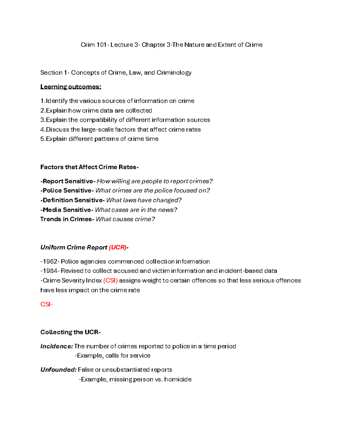 CRIM 101 - Lecture 3: Nature & Extent of Crime - Key Concepts - Studocu