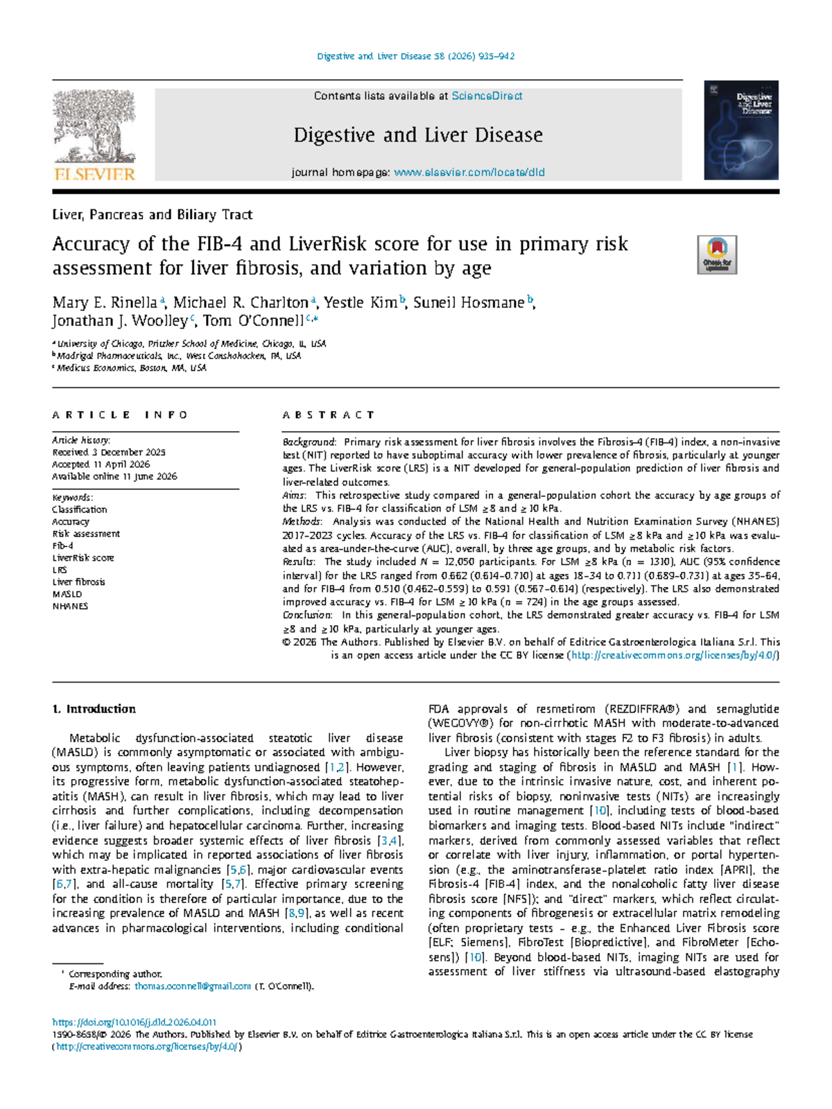 Accuracy of LiverRisk Score in Primary Risk Assessment for Liver ...