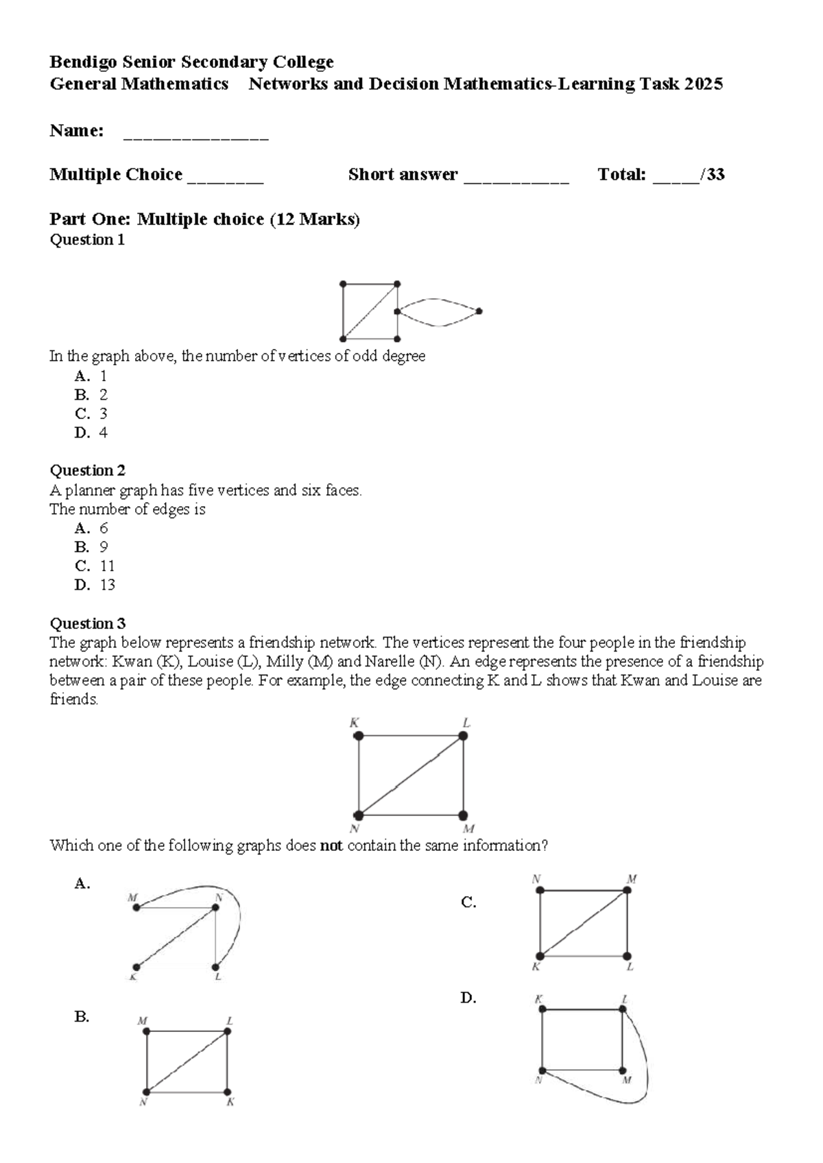 Networks Practise: General Mathematics Task 2025 (GMA) - Studocu