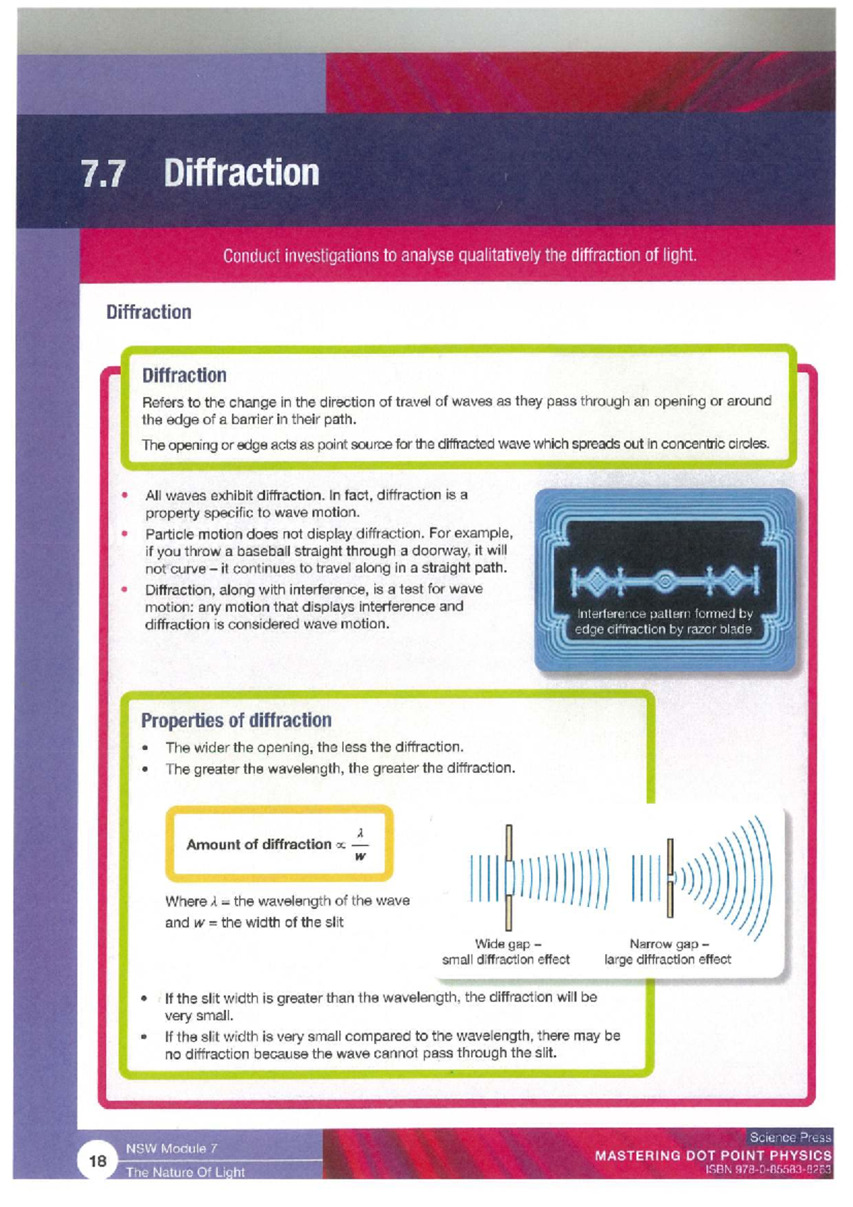 7.7 Diffraction & 7.8 Young's Double Slit Experiment: Analysis ...