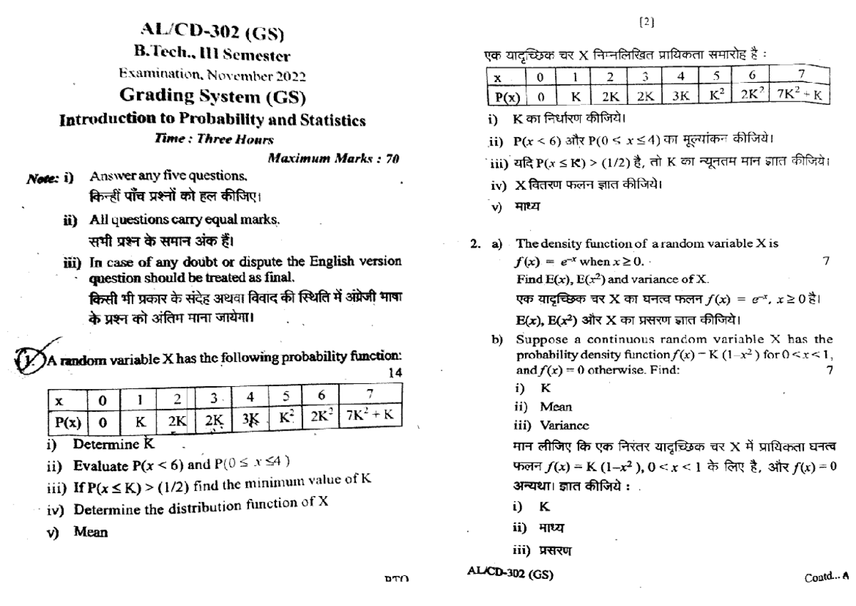 (GS) B.Tech. Probability & Statistics Exam Notes - Nov 2022 - Studocu
