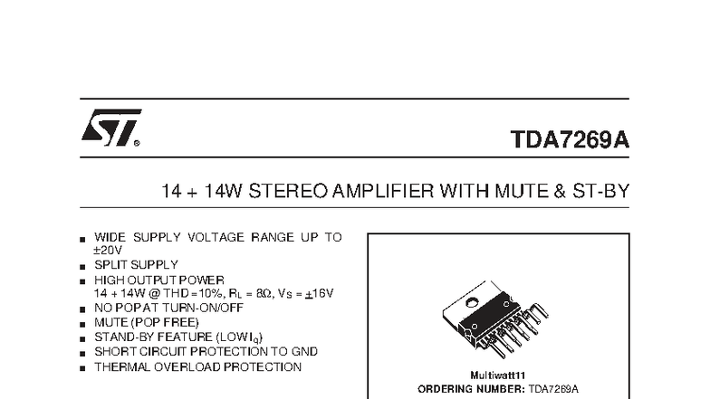 TDA7269A Stereo Amplifier: Features, Applications, and Specifications ...