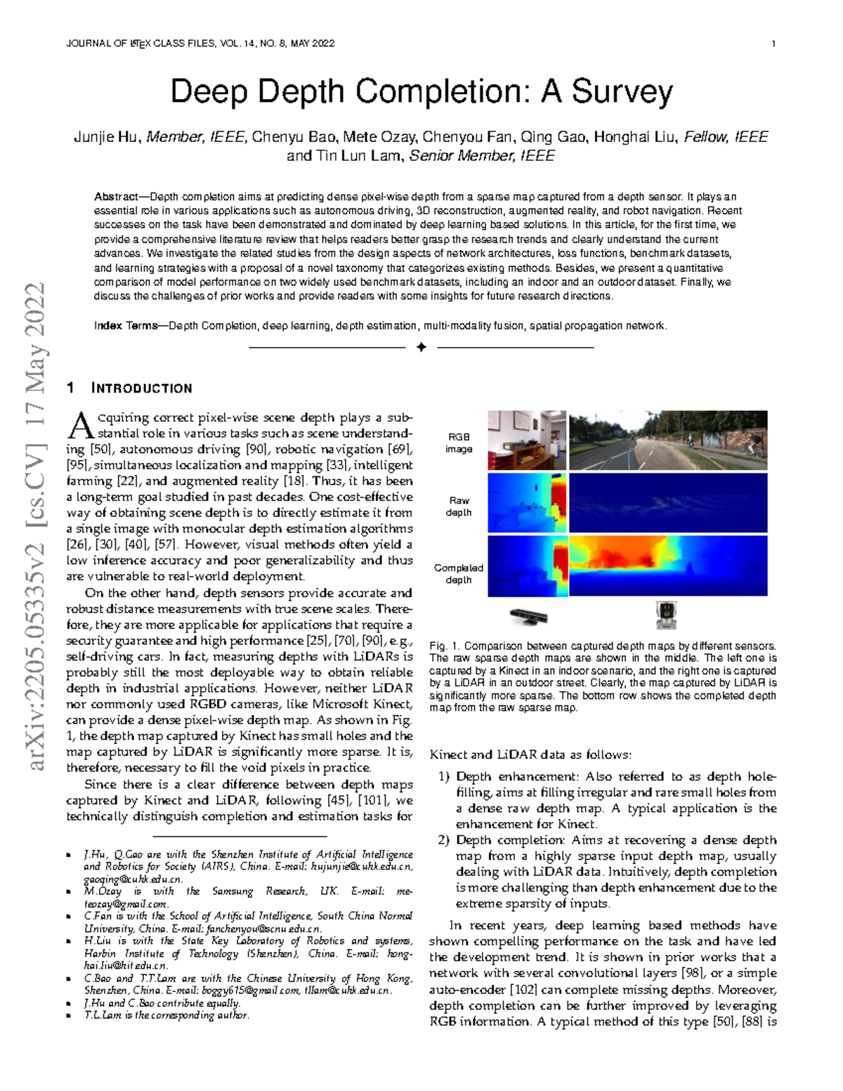 Deep Depth Completion: A Comprehensive Survey (arXiv:2205.05335) - Studocu
