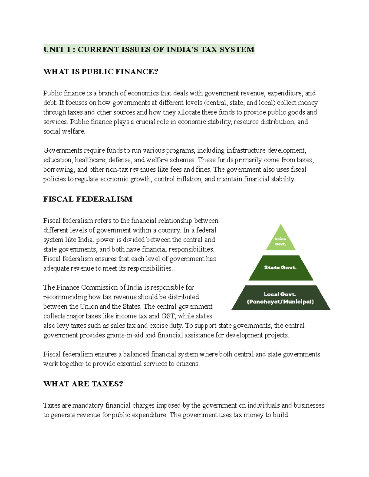 Public Finance in India (GE) Unit 4: Development and Welfare Policies ...