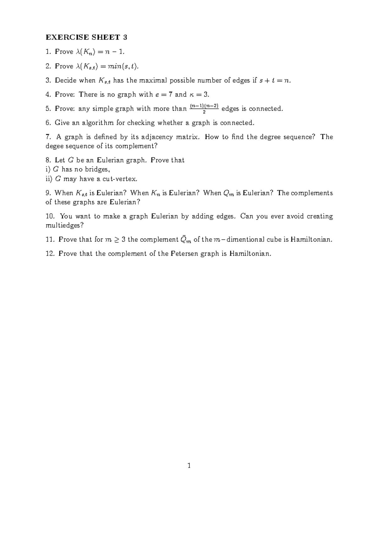 Gex3 - Exercise Sheet 3: Graph Theory Problems and Solutions - Studocu