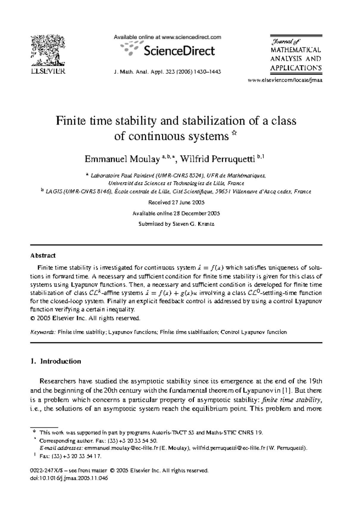 2006 J. Math. Anal. Appl. - Finite Time Stability & Control Systems ...