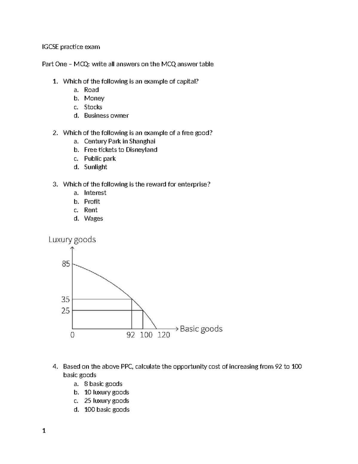 IGCSE Economics Practice Exam: MCQs and Diagrams - Studocu