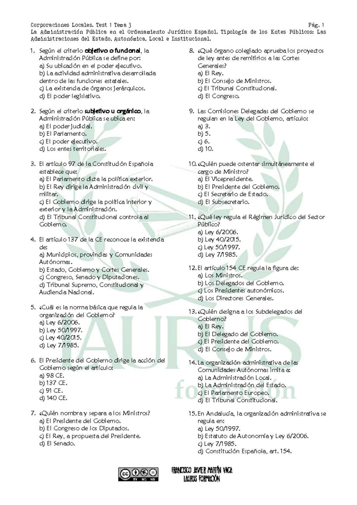 Administración Pública y Entes Locales - Test 1 Tema 3 (921958364 ...