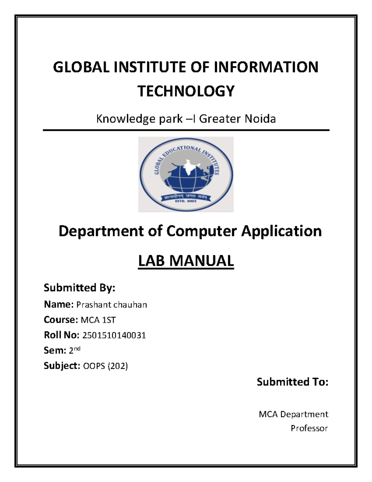 OOPS (202) Lab Manual: Java Programming Exercises and Solutions - Studocu