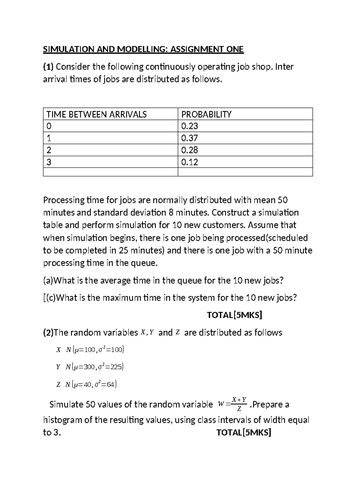 SIMULATION AND MODELLING: ASSIGNMENT TWO - Excel Analysis Tasks - Studocu