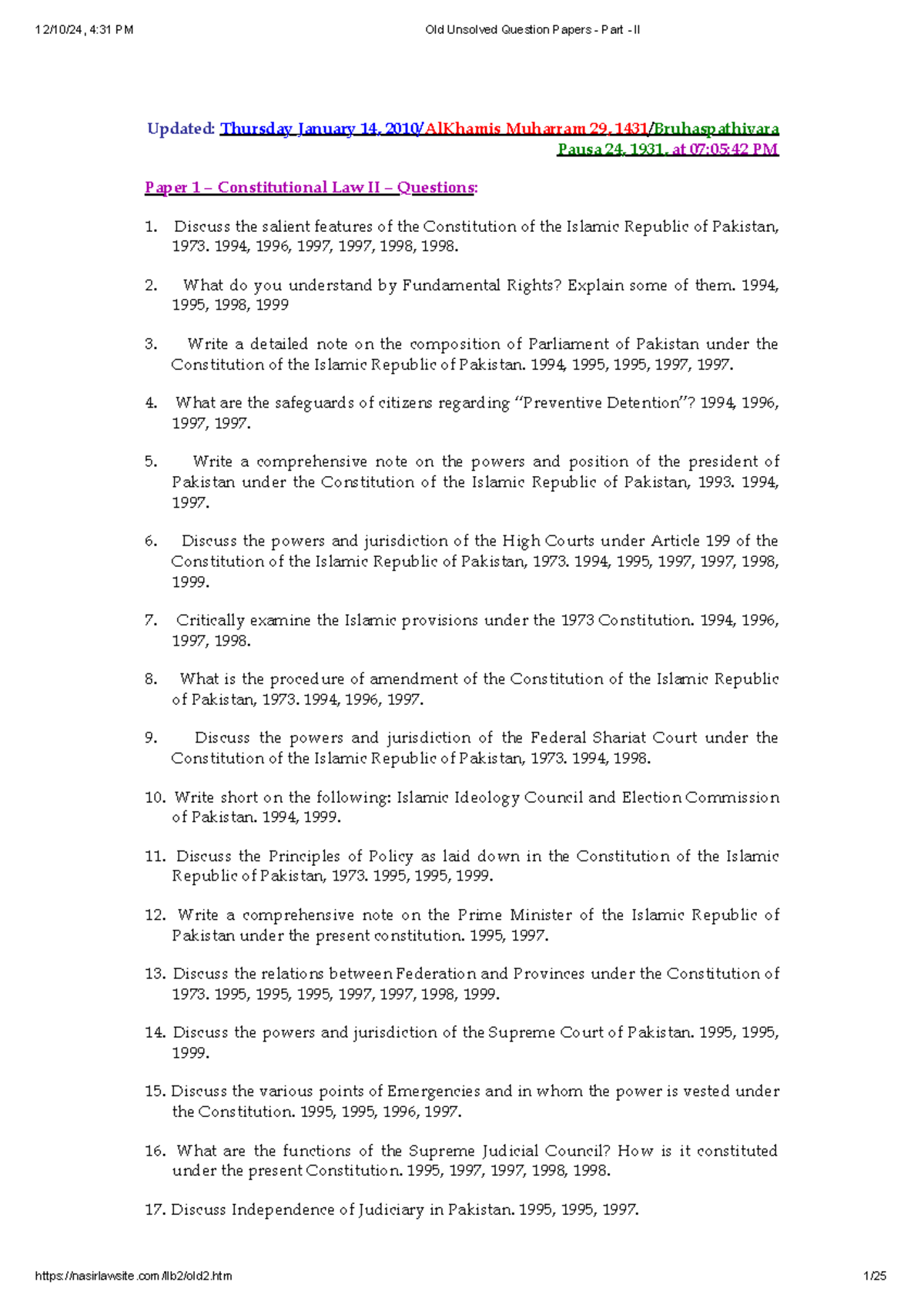 Unsolved Question Papers - Part - III - Updated: Thursday January 14 ...