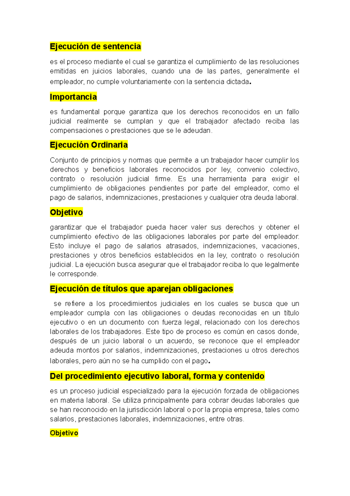 Apunte laboral examen - Ejecución de sentencia es el proceso mediante ...