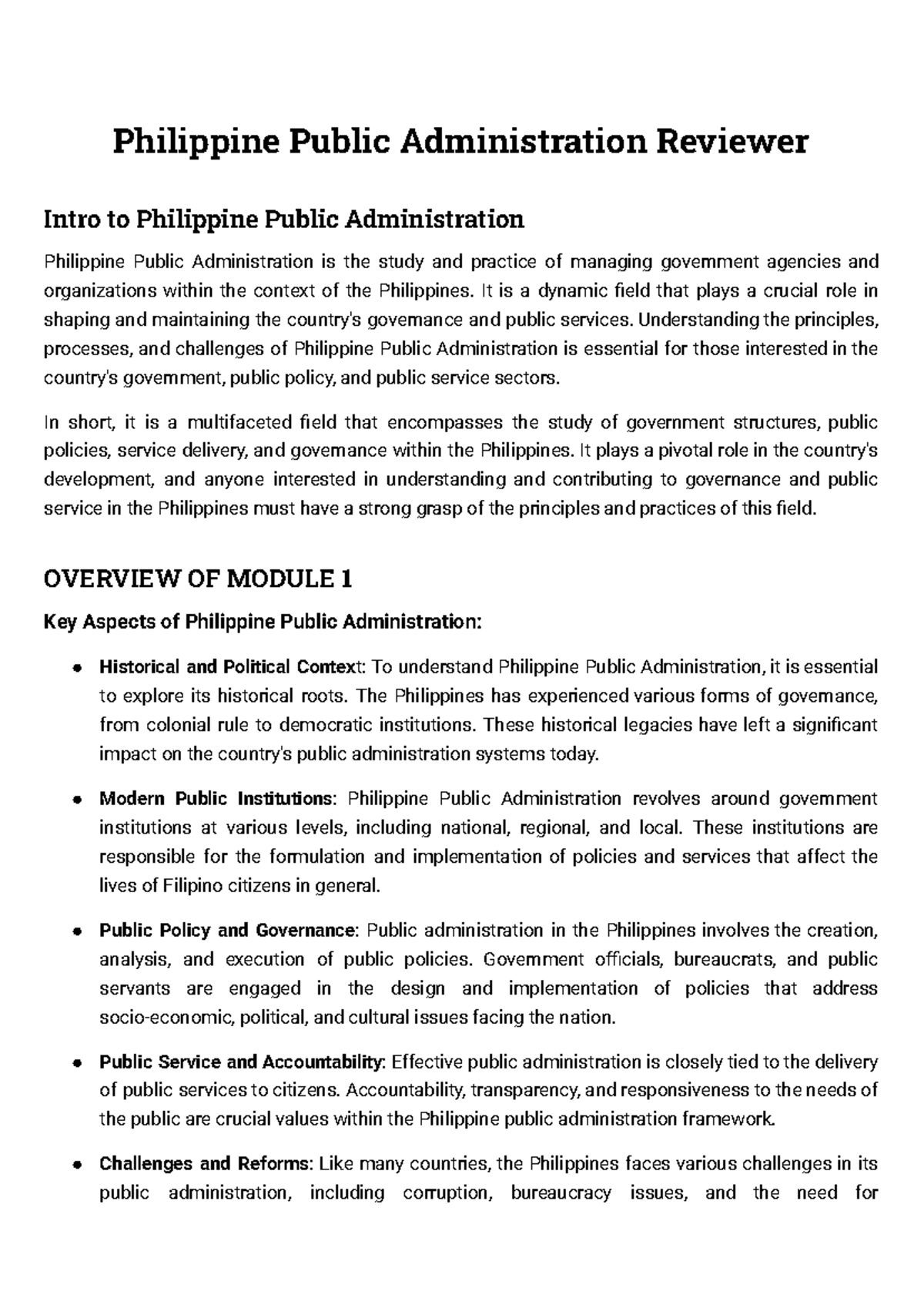 Pub Ad Midterms Trans - Public administration reviewer is a critical ...