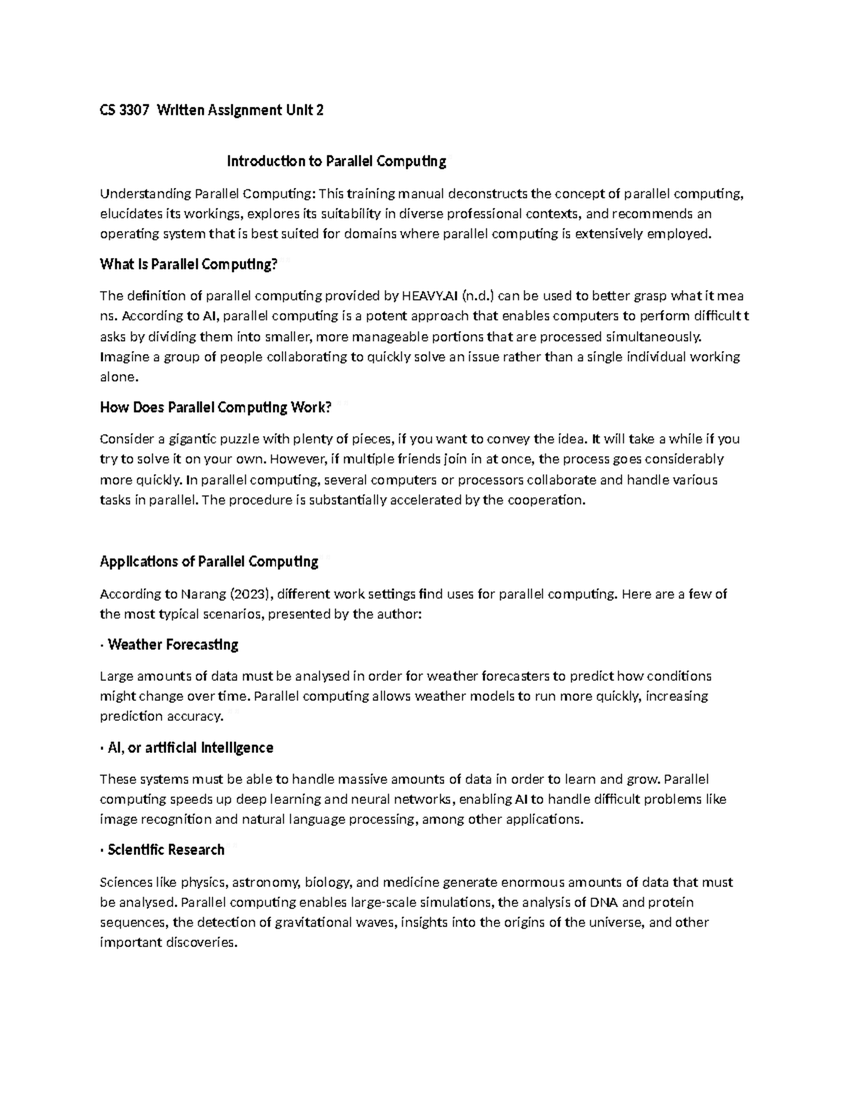 CS 3307 Written Assignment: Exploring Parallel Computing Concepts - Studocu